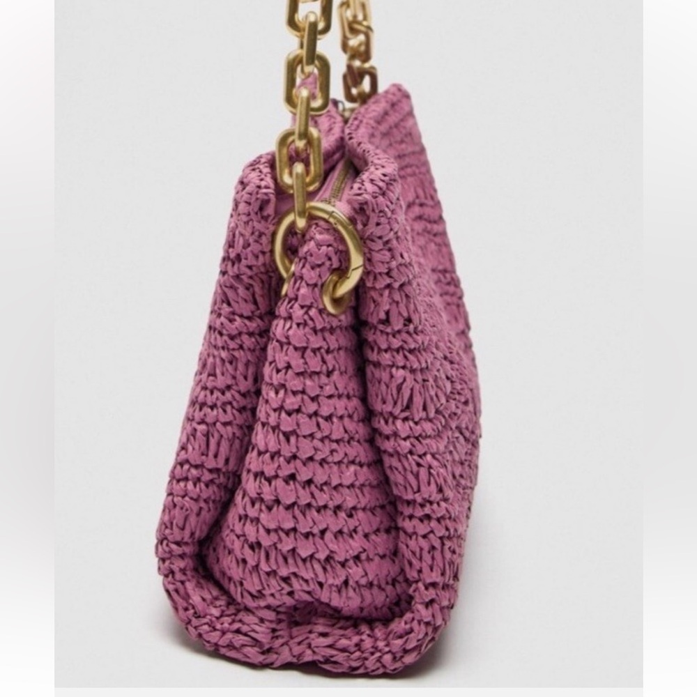 NWT ZARA Fuchsia Woven Clutch w/Chain Strap💕 - Picture 5 of 9